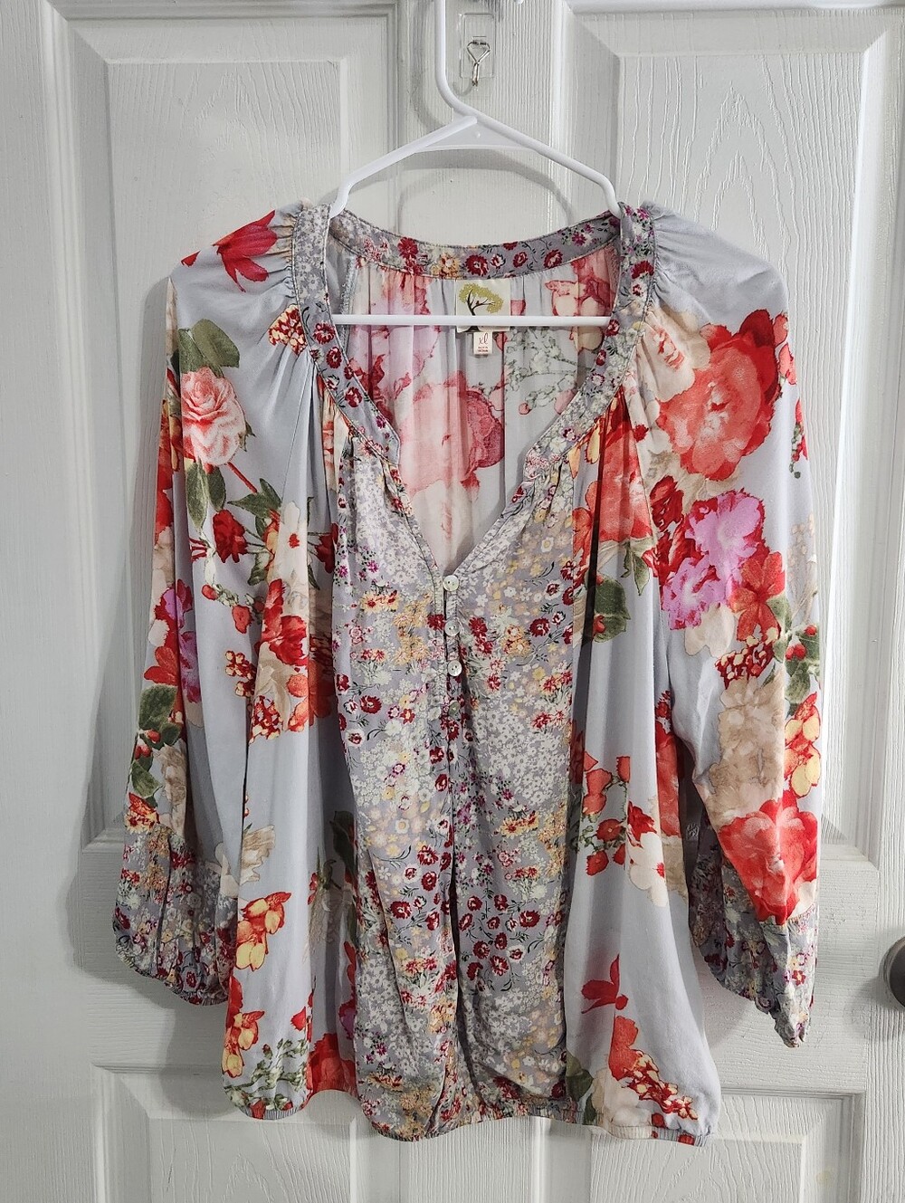 Fig and Flower garden floral blouse patchwork soft romantic feminine XL